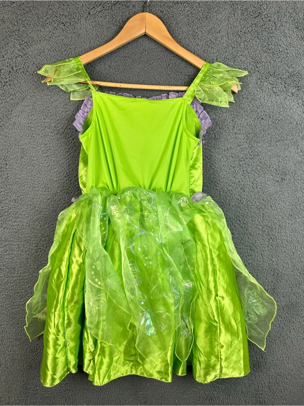 Disney Tinker Bell Costume Dress Girls Size 13 Green Purple Sequin Butterfly